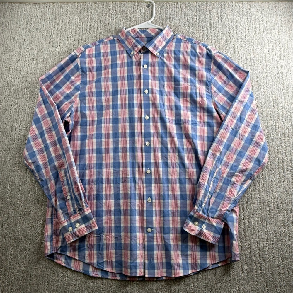 Johnnie-O Prep-Formance Button Down Shirt Mens Large Blue Red Plaid Long Sleeve